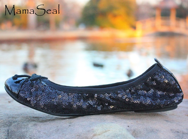 black sequin flat shoes